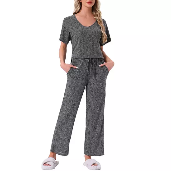 Women's Pajama Set Ribbed Knit Short Sleeve Top And Drawstring Pants 2Pcs Lounge Outfit With Pockets 6 Women's Pajama Set Ribbed Knit Short Sleeve Top And Drawstring Pants 2Pcs Lounge Outfit With Pockets - Image 6