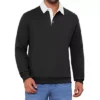 Men's Contrast Collared Long Sleeves Pullover Polo Sweatshirt