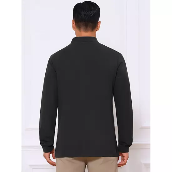 Men's Classic Solid Color Long Sleeves Basic Golf Polo T-Shirts 2 Men's Classic Solid Color Long Sleeves Basic Golf Polo T-Shirts - Image 2