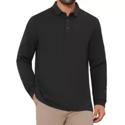Men's Classic Solid Color Long Sleeves Basic Golf Polo T-Shirts 13 Men's Classic Solid Color Long Sleeves Basic Golf Polo T-Shirts -Fashion Clothing Store 7793825 Black