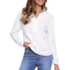 Long Sleeve Shirts Blouse For Women's Casual Fashion V Neck Knit Textured Blouses