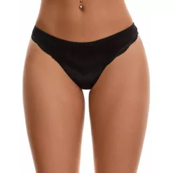 Women's Satin Silky Hipster Panties Low Waisted Lace Trimmed Underpant -Fashion Clothing Store 7797975 Black