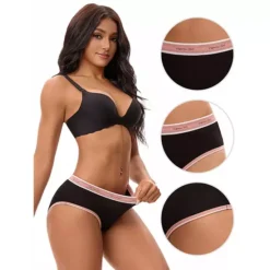 Women's Letter Print Contrast Binding Briefs Mid Rise Leak Proof Underpanties -Fashion Clothing Store 7797984 ALT3