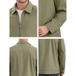 Men's Long Sleeve Full Zip Up Lapel Solid Color Casual Lined Jacket -Fashion Clothing Store 7799339 ALT3