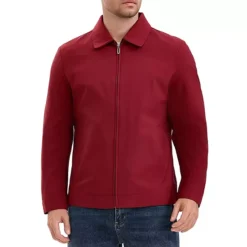 Men's Long Sleeve Full Zip Up Lapel Solid Color Casual Lined Jacket -Fashion Clothing Store 7799339 Red