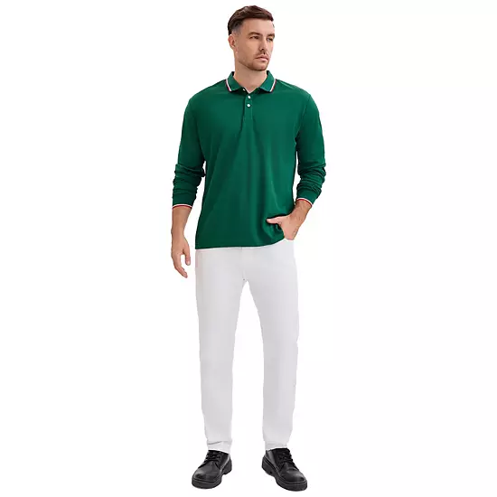 Men's Classic Regular Fit Solid Color Long Sleeves Business Golf Polo Shirt 3 Men's Classic Regular Fit Solid Color Long Sleeves Business Golf Polo Shirt - Image 3