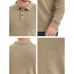 Men's Long Sleeve Solid Color Pullover Business Knitted Polo Shirt -Fashion Clothing Store 7799358 ALT3