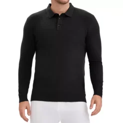Men's Long Sleeve Solid Color Pullover Business Knitted Polo Shirt -Fashion Clothing Store 7799358 Black