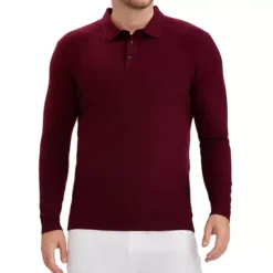 Men's Long Sleeve Solid Color Pullover Business Knitted Polo Shirt -Fashion Clothing Store 7799358 Burgundy
