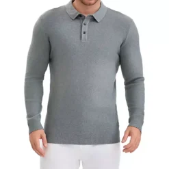 Men's Long Sleeve Solid Color Pullover Business Knitted Polo Shirt -Fashion Clothing Store 7799358 Gray