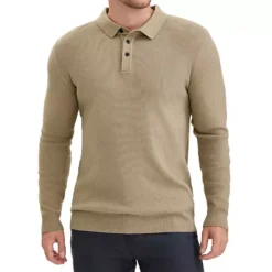 Men's Long Sleeve Solid Color Pullover Business Knitted Polo Shirt -Fashion Clothing Store 7799358 Khaki 1