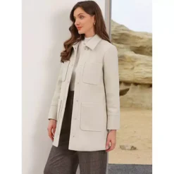 Work Short Coat For Women's Turn Down Collar Single Breasted Long Sleeve Winter Coat With Pockets 9 Work Short Coat For Women's Turn Down Collar Single Breasted Long Sleeve Winter Coat With Pockets -Fashion Clothing Store 7799366 ALT2