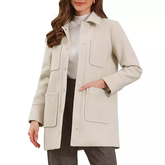 Work Short Coat For Women's Turn Down Collar Single Breasted Long Sleeve Winter Coat With Pockets 6 Work Short Coat For Women's Turn Down Collar Single Breasted Long Sleeve Winter Coat With Pockets - Image 6
