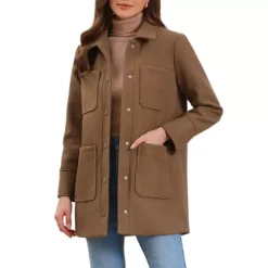 Work Short Coat For Women's Turn Down Collar Single Breasted Long Sleeve Winter Coat With Pockets 13 Work Short Coat For Women's Turn Down Collar Single Breasted Long Sleeve Winter Coat With Pockets -Fashion Clothing Store 7799366 Brown