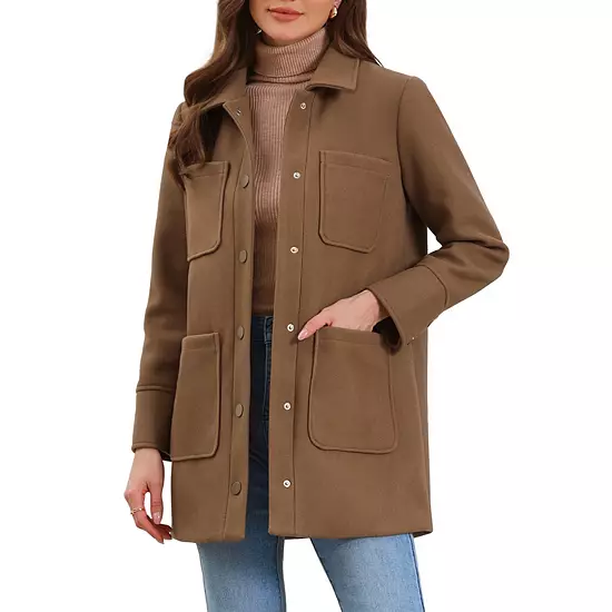 Work Short Coat For Women's Turn Down Collar Single Breasted Long Sleeve Winter Coat With Pockets 7 Work Short Coat For Women's Turn Down Collar Single Breasted Long Sleeve Winter Coat With Pockets - Image 7