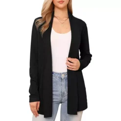Women's Knit Cardigan Open Front Long Sleeve Lightweight Stretch Sweater Outwear Casual Cardigans 13 Women's Knit Cardigan Open Front Long Sleeve Lightweight Stretch Sweater Outwear Casual Cardigans -Fashion Clothing Store 7799373 Black 1