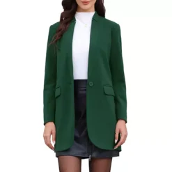 Winter Overcoat For Women's Notched Stand Collar Long Sleeve One Buttoned Mid-Length Coat Outerwear -Fashion Clothing Store 7799377 Green