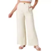 Women's Linen Pants Casual High Waist Straight Wide Leg Lounge Pants Button Palazzo Trousers