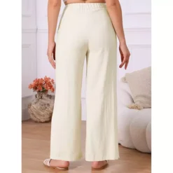 Women's Linen Pants Casual High Waist Straight Wide Leg Lounge Pants Button Palazzo Trousers -Fashion Clothing Store 7799382 ALT