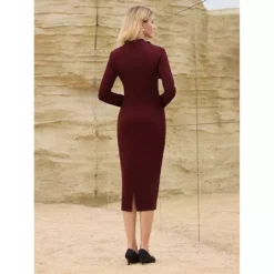Women's Elegant Pencil Dress Lapel V Neck Long Sleeve -Fashion Clothing Store 7799416 ALT2