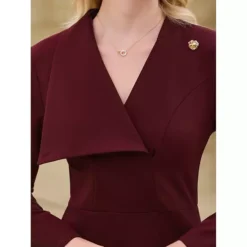 Women's Elegant Pencil Dress Lapel V Neck Long Sleeve -Fashion Clothing Store 7799416 ALT3