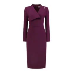 Women's Elegant Pencil Dress Lapel V Neck Long Sleeve -Fashion Clothing Store 7799416 Purple