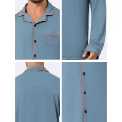 Men's 2 Pieces Long Sleeve Solid Color Button Down Casual Pajamas Set -Fashion Clothing Store 7803464 ALT3