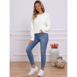 Crew Neck Knit Top For Women's Long Sleeve Classic Fall Soft Basic Pullover Sweaters -Fashion Clothing Store 7803473 ALT2