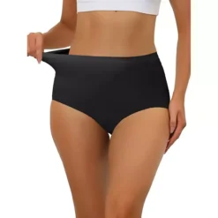 Women's Elastic High-Waisted Seamless Brief Breathable No-Show Hipster Underwear 17 Women's Elastic High-Waisted Seamless Brief Breathable No-Show Hipster Underwear -Fashion Clothing Store 7803475 Black