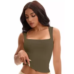 Women's Square Neck Sleeveless Tank Tops Basic Fitted Camisoles -Fashion Clothing Store 7803756 Green