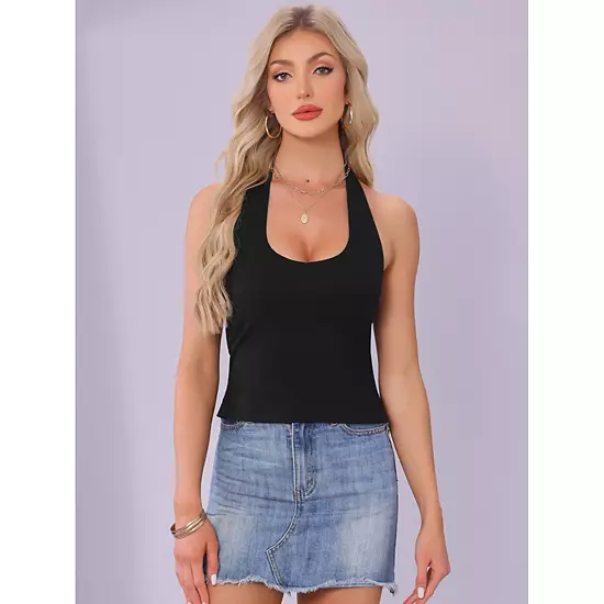 Halter Tops For Women's Summer Sweetheart Neck Backless Sleeveless Cropped Tank Top 3 Halter Tops For Women's Summer Sweetheart Neck Backless Sleeveless Cropped Tank Top - Image 3