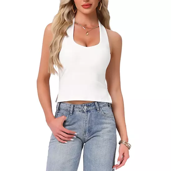 Halter Tops For Women's Summer Sweetheart Neck Backless Sleeveless Cropped Tank Top 6 Halter Tops For Women's Summer Sweetheart Neck Backless Sleeveless Cropped Tank Top - Image 6
