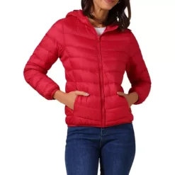 Women's Short Down Coat Packable Hooded Puffer Jacket Winter Ultra Light Outerwear -Fashion Clothing Store 7806607 Red