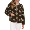 Women's Jacket Vintage Floral Print Long Sleeve Winter Warm Outwear Collarless Faux Shearling Coat