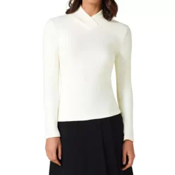 Women's Asymmetrical Collar T-Shirts Solid Color Long Sleeves Slim Fitted Basic Tops -Fashion Clothing Store 7806825 White 1