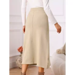 Women's Sweater A-Line Skirts Elastic High Waist Stretchy Ribbed Knit Fashion Midi Skirt -Fashion Clothing Store 7806827 ALT2