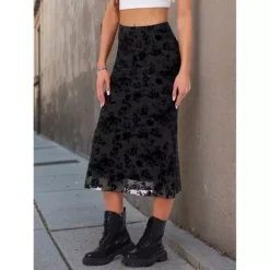 Floral Skirt For Women's Elastic High Waist Mesh Fishtail Fall Winter Elegant Midi Skirt -Fashion Clothing Store 7806829 ALT2
