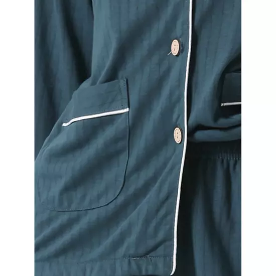 Women's Lounge Set Cotton Ribbed Button Up Long Sleeve Top Pants With Pocket Pajama Set Loungewear 4 Women's Lounge Set Cotton Ribbed Button Up Long Sleeve Top Pants With Pocket Pajama Set Loungewear - Image 4