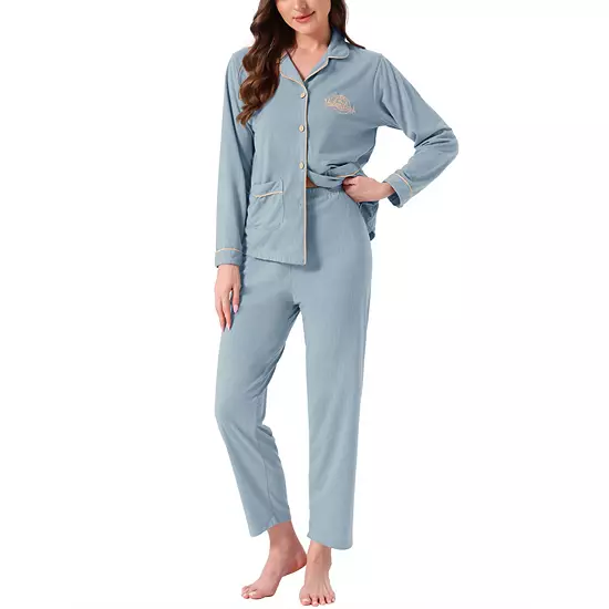 Women's Lounge Set Cotton Ribbed Button Up Long Sleeve Top Pants With Pocket Pajama Set Loungewear 1 Women's Lounge Set Cotton Ribbed Button Up Long Sleeve Top Pants With Pocket Pajama Set Loungewear