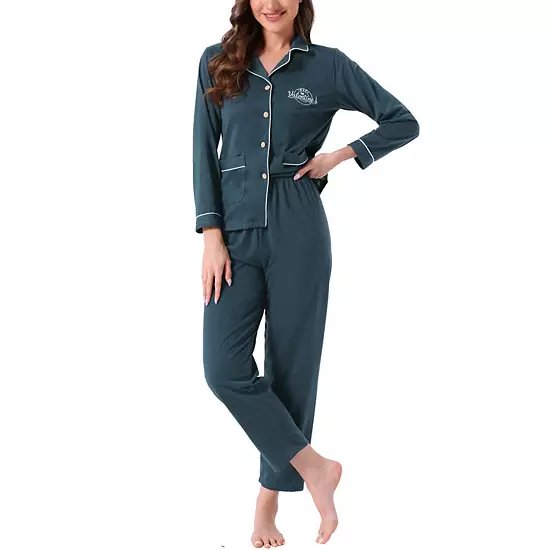 Women's Lounge Set Cotton Ribbed Button Up Long Sleeve Top Pants With Pocket Pajama Set Loungewear 7 Women's Lounge Set Cotton Ribbed Button Up Long Sleeve Top Pants With Pocket Pajama Set Loungewear - Image 7