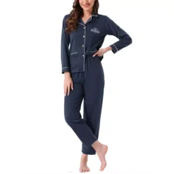 Women's Lounge Set Cotton Ribbed Button Up Long Sleeve Top Pants With Pocket Pajama Set Loungewear 21 Women's Lounge Set Cotton Ribbed Button Up Long Sleeve Top Pants With Pocket Pajama Set Loungewear -Fashion Clothing Store 7806832 Navy