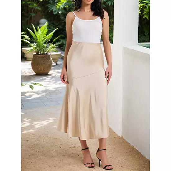 Women's Satin Maxi Skirt Fall High Waist Casual Cocktail Party Wedding Mermaid Long Skirts 2 Women's Satin Maxi Skirt Fall High Waist Casual Cocktail Party Wedding Mermaid Long Skirts - Image 2