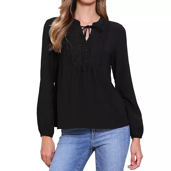 Long Sleeve Dressy Casual Blouse Tops For Women's Button Down V Neck Lace Fall Spring Shirts 7 Long Sleeve Dressy Casual Blouse Tops For Women's Button Down V Neck Lace Fall Spring Shirts - Image 7