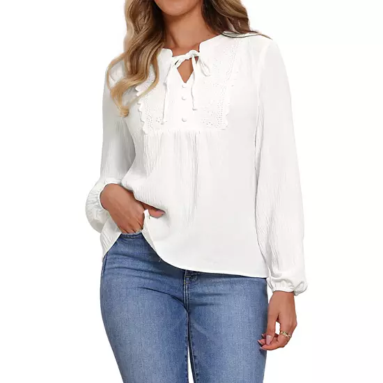Long Sleeve Dressy Casual Blouse Tops For Women's Button Down V Neck Lace Fall Spring Shirts 6 Long Sleeve Dressy Casual Blouse Tops For Women's Button Down V Neck Lace Fall Spring Shirts - Image 6