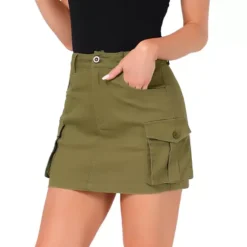 Casual Cargo Skirt For Women's Cotton Blend Low Waist Stretch Denim Mini Skirt 14 Casual Cargo Skirt For Women's Cotton Blend Low Waist Stretch Denim Mini Skirt -Fashion Clothing Store 7806851 Army Green