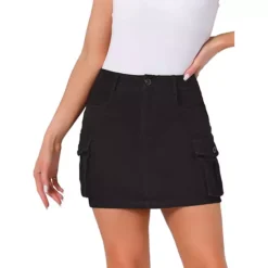 Casual Cargo Skirt For Women's Cotton Blend Low Waist Stretch Denim Mini Skirt 16 Casual Cargo Skirt For Women's Cotton Blend Low Waist Stretch Denim Mini Skirt -Fashion Clothing Store 7806851 Black 1