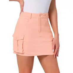 Casual Cargo Skirt For Women's Cotton Blend Low Waist Stretch Denim Mini Skirt 15 Casual Cargo Skirt For Women's Cotton Blend Low Waist Stretch Denim Mini Skirt -Fashion Clothing Store 7806851 Pink