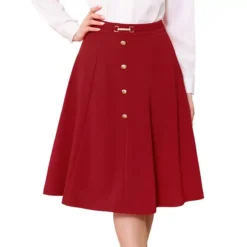 A-Line Midi Flare Skirt For Women's Vintage High Waist Pleated Skirts 14 A-Line Midi Flare Skirt For Women's Vintage High Waist Pleated Skirts -Fashion Clothing Store 7806857 Red 1
