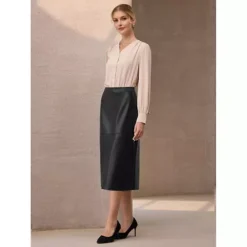 Women's Faux Leather Skirt PU High Waist Business Casual Knee Length Skirts -Fashion Clothing Store 7806858 ALT