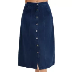 Women's Denim Skirt Button Down Front Slit High Waisted Pockets A Line Midi Jean Skirts -Fashion Clothing Store 7806860 Dark Blue 1